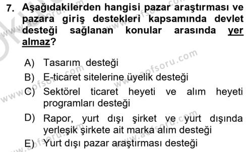 Dış Ticarette Girişimcilik Dersi 2022 - 2023 Yılı Yaz Okulu Sınavı 7. Soru