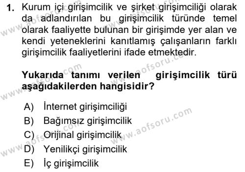 Dış Ticarette Girişimcilik Dersi 2023 - 2024 Yılı (Vize) Ara Sınavı 1. Soru