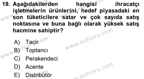 Dış Ticarette Girişimcilik Dersi 2023 - 2024 Yılı (Vize) Ara Sınavı 19. Soru