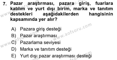 Dış Ticarette Girişimcilik Dersi 2023 - 2024 Yılı (Vize) Ara Sınavı 7. Soru