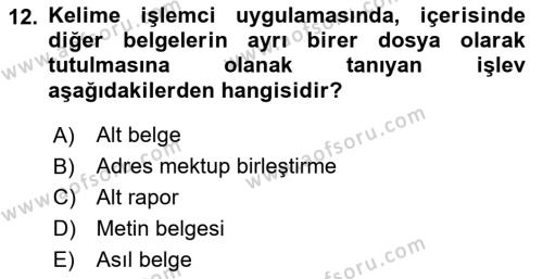 Dış Ticarette Bilgisayar Uygulamaları Dersi 2017 - 2018 Yılı (Vize) Ara Sınavı 12. Soru