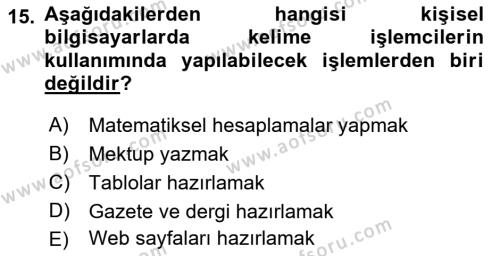 Dış Ticarette Bilgisayar Uygulamaları Dersi 2017 - 2018 Yılı (Vize) Ara Sınavı 15. Soru