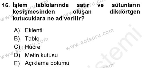 Dış Ticarette Bilgisayar Uygulamaları Dersi 2017 - 2018 Yılı (Vize) Ara Sınavı 16. Soru