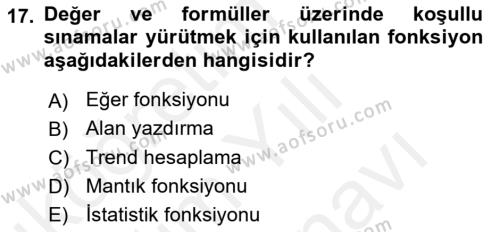 Dış Ticarette Bilgisayar Uygulamaları Dersi 2017 - 2018 Yılı (Vize) Ara Sınavı 17. Soru