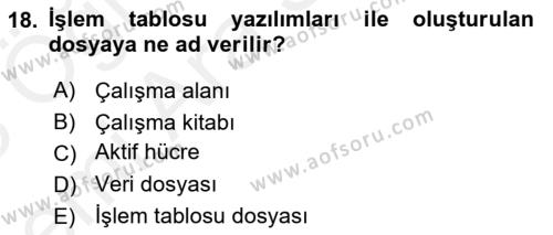 Dış Ticarette Bilgisayar Uygulamaları Dersi 2017 - 2018 Yılı (Vize) Ara Sınavı 18. Soru