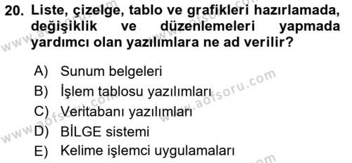 Dış Ticarette Bilgisayar Uygulamaları Dersi 2017 - 2018 Yılı (Vize) Ara Sınavı 20. Soru