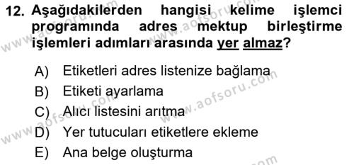 Dış Ticarette Bilgisayar Uygulamaları Dersi 2021 - 2022 Yılı (Vize) Ara Sınavı 12. Soru