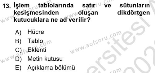 Dış Ticarette Bilgisayar Uygulamaları Dersi 2021 - 2022 Yılı (Vize) Ara Sınavı 13. Soru