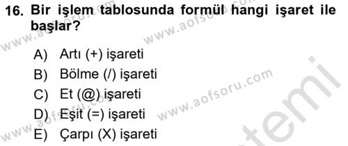 Dış Ticarette Bilgisayar Uygulamaları Dersi 2021 - 2022 Yılı (Vize) Ara Sınavı 16. Soru