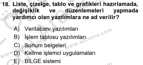 Dış Ticarette Bilgisayar Uygulamaları Dersi 2021 - 2022 Yılı (Vize) Ara Sınavı 18. Soru