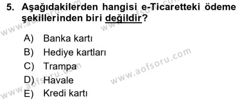 Dış Ticarette Bilgisayar Uygulamaları Dersi 2021 - 2022 Yılı (Vize) Ara Sınavı 5. Soru