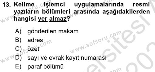 Dış Ticarette Bilgisayar Uygulamaları Dersi 2023 - 2024 Yılı (Vize) Ara Sınavı 13. Soru