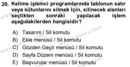 Dış Ticarette Bilgisayar Uygulamaları Dersi 2023 - 2024 Yılı (Vize) Ara Sınavı 20. Soru