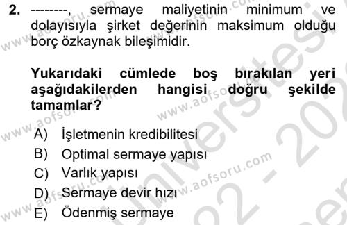 Dış Ticaretin Finansmanı ve Teşviki Dersi 2022 - 2023 Yılı (Final) Dönem Sonu Sınavı 2. Soru