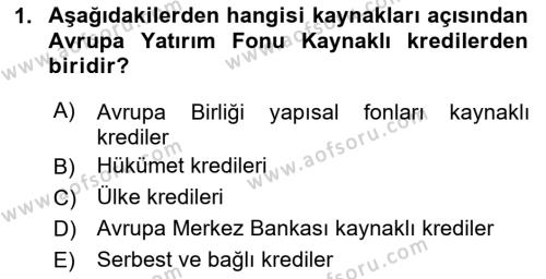 Dış Ticaretin Finansmanı ve Teşviki Dersi 2024 - 2025 Yılı (Vize) Ara Sınavı 1. Soru