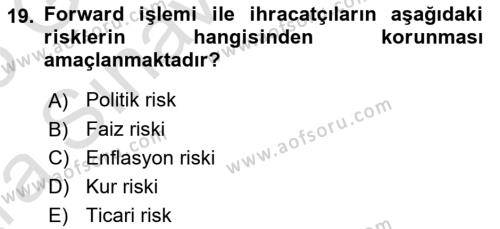 Dış Ticaretin Finansmanı ve Teşviki Dersi 2024 - 2025 Yılı (Vize) Ara Sınavı 19. Soru