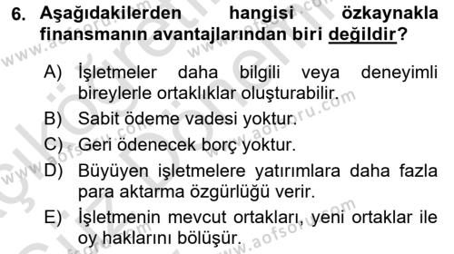 Dış Ticaretin Finansmanı ve Teşviki Dersi 2024 - 2025 Yılı (Vize) Ara Sınavı 6. Soru