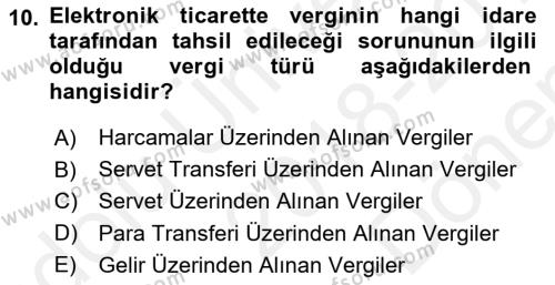 Elektronik Ticaret Dersi 2018 - 2019 Yılı (Final) Dönem Sonu Sınavı 10. Soru