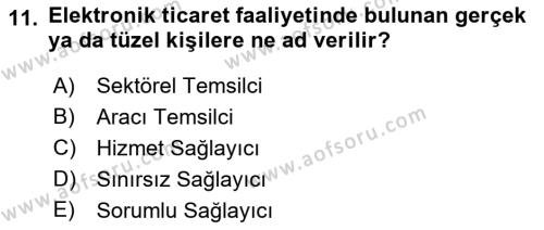 Elektronik Ticaret Dersi 2018 - 2019 Yılı (Final) Dönem Sonu Sınavı 11. Soru