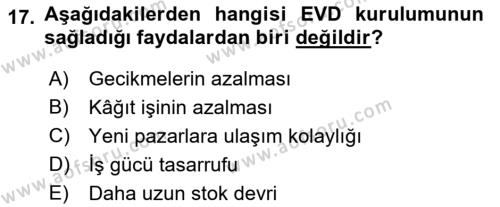 Elektronik Ticaret Dersi 2018 - 2019 Yılı (Final) Dönem Sonu Sınavı 17. Soru