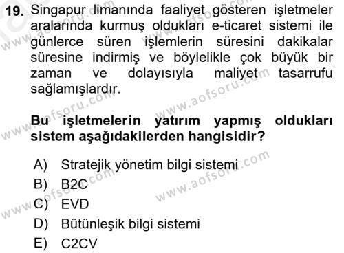 Elektronik Ticaret Dersi 2018 - 2019 Yılı (Final) Dönem Sonu Sınavı 19. Soru