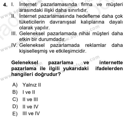 Elektronik Ticaret Dersi 2018 - 2019 Yılı (Final) Dönem Sonu Sınavı 4. Soru