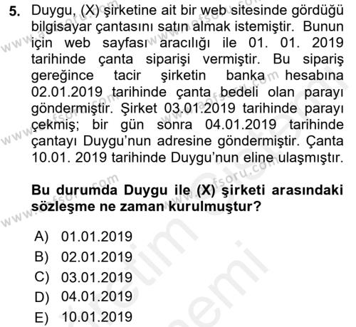 Elektronik Ticaret Dersi 2018 - 2019 Yılı (Final) Dönem Sonu Sınavı 5. Soru