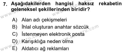 Elektronik Ticaret Dersi 2018 - 2019 Yılı (Final) Dönem Sonu Sınavı 7. Soru