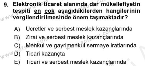 Elektronik Ticaret Dersi 2018 - 2019 Yılı (Final) Dönem Sonu Sınavı 9. Soru