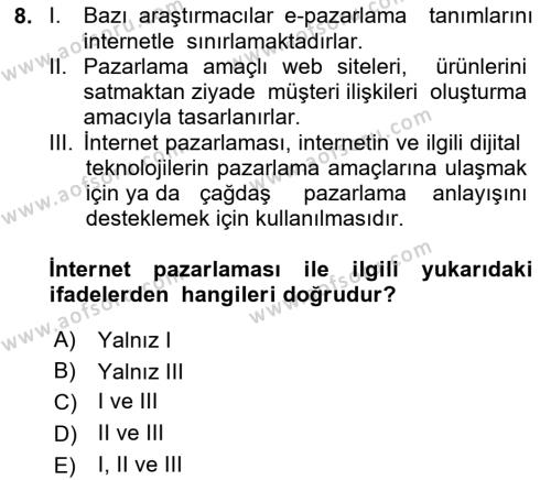 Elektronik Ticaret Dersi 2020 - 2021 Yılı Yaz Okulu Sınavı 8. Soru