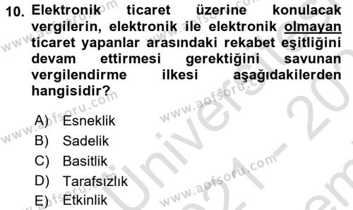 Elektronik Ticaret Dersi 2021 - 2022 Yılı (Final) Dönem Sonu Sınavı 10. Soru