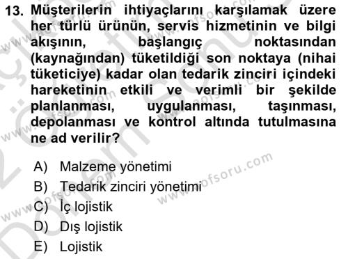 Elektronik Ticaret Dersi 2021 - 2022 Yılı (Final) Dönem Sonu Sınavı 13. Soru