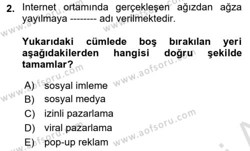 Elektronik Ticaret Dersi 2021 - 2022 Yılı (Final) Dönem Sonu Sınavı 2. Soru