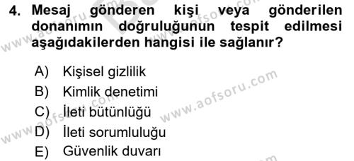 Elektronik Ticaret Dersi 2021 - 2022 Yılı (Final) Dönem Sonu Sınavı 4. Soru