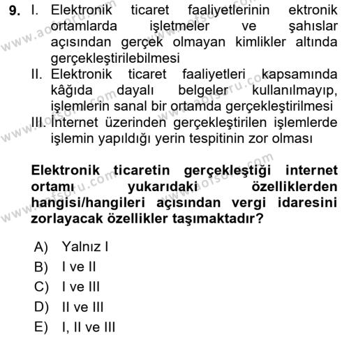 Elektronik Ticaret Dersi 2021 - 2022 Yılı (Final) Dönem Sonu Sınavı 9. Soru