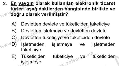 Elektronik Ticaret Dersi 2021 - 2022 Yılı Yaz Okulu Sınavı 2. Soru