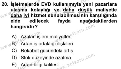 Elektronik Ticaret Dersi 2021 - 2022 Yılı Yaz Okulu Sınavı 20. Soru