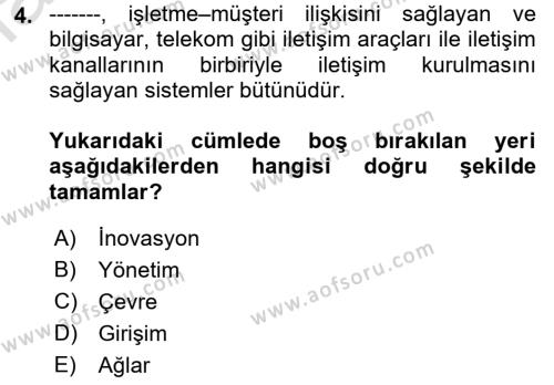 Elektronik Ticaret Dersi 2021 - 2022 Yılı Yaz Okulu Sınavı 4. Soru