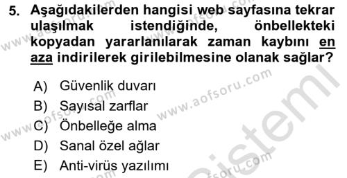 Elektronik Ticaret Dersi 2021 - 2022 Yılı Yaz Okulu Sınavı 5. Soru