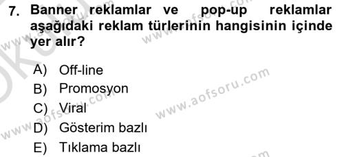 Elektronik Ticaret Dersi 2021 - 2022 Yılı Yaz Okulu Sınavı 7. Soru