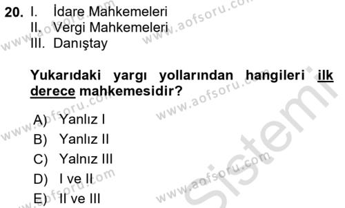 Gümrük Mevzuatı Dersi 2023 - 2024 Yılı Yaz Okulu Sınavı 20. Soru