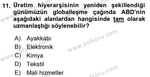 Dünya Ekonomisi Dersi 2019 - 2020 Yılı (Vize) Ara Sınavı 11. Soru