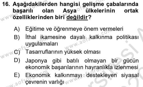 Dünya Ekonomisi Dersi 2019 - 2020 Yılı (Vize) Ara Sınavı 16. Soru