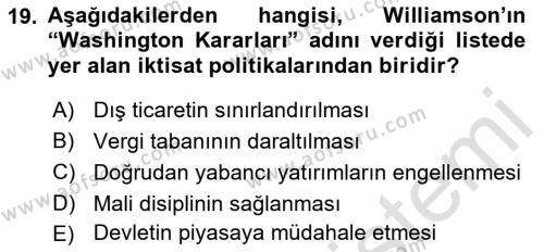 Dünya Ekonomisi Dersi 2019 - 2020 Yılı (Vize) Ara Sınavı 19. Soru