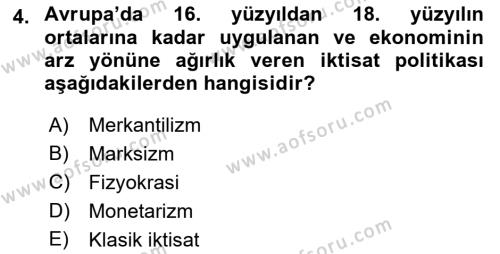 Dünya Ekonomisi Dersi 2019 - 2020 Yılı (Vize) Ara Sınavı 4. Soru