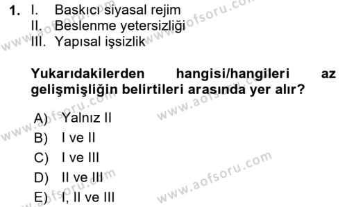 Dünya Ekonomisi Dersi 2020 - 2021 Yılı Yaz Okulu Sınavı 1. Soru