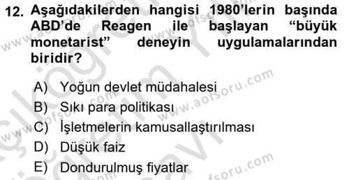 Dünya Ekonomisi Dersi 2020 - 2021 Yılı Yaz Okulu Sınavı 12. Soru