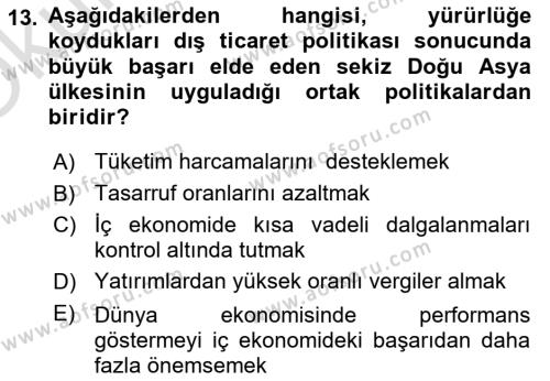 Dünya Ekonomisi Dersi 2020 - 2021 Yılı Yaz Okulu Sınavı 13. Soru