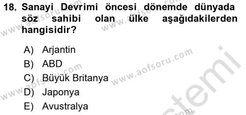 Dünya Ekonomisi Dersi 2020 - 2021 Yılı Yaz Okulu Sınavı 18. Soru