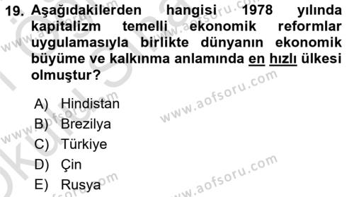 Dünya Ekonomisi Dersi 2020 - 2021 Yılı Yaz Okulu Sınavı 19. Soru